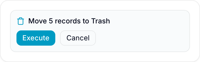 AI Agent action card A pending-write action card in the AI Agent panel with Execute and Cancel