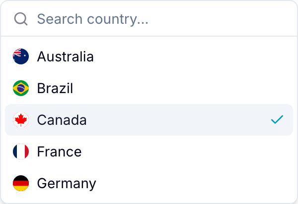 Country field list with country names and flags Country field list with country names and flags