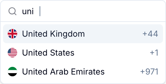 Searching countries and calling codes Country code search in the Phone Number field