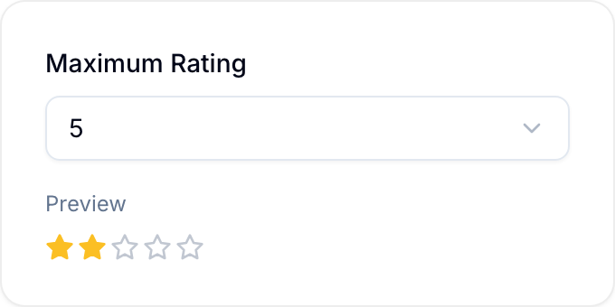 Setting the Star Rating scale from 1 to 15 Maximum Rating configuration