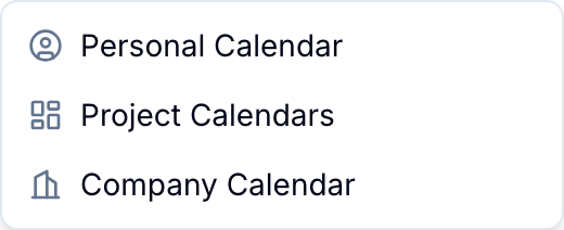 Locations of calendar sync options Locations of the three calendar sync options in Blue