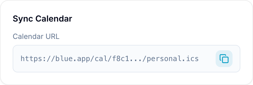 Blue calendar sync URL Blue calendar URL ready to copy