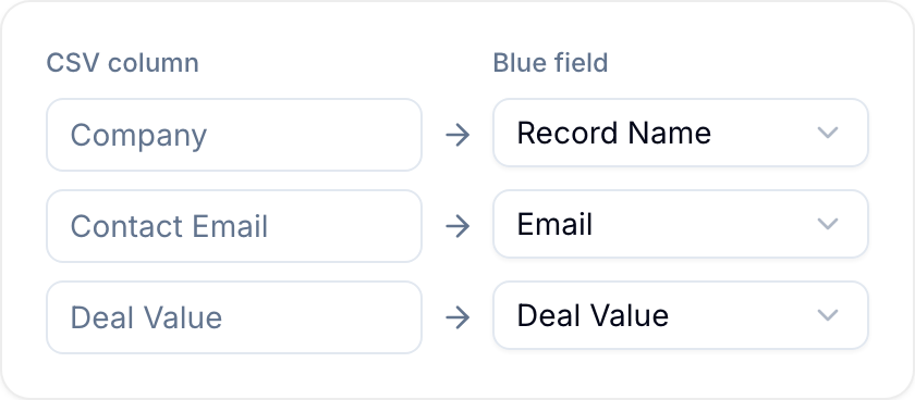 CSV field mapping CSV columns mapped to Blue fields