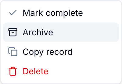 Archive a record Record menu with Archive highlighted