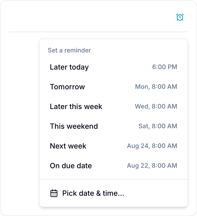 Reminder presets Reminder presets for common times