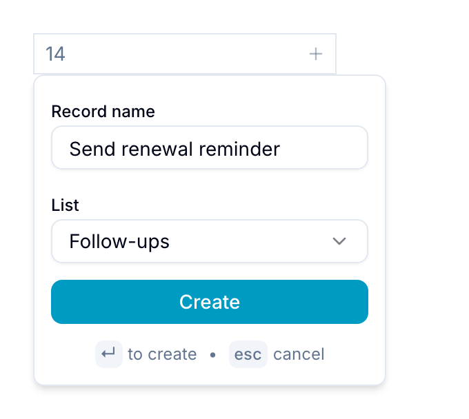 Quick-add a record from the calendar Quick-add popover for creating a new record on a specific calendar date